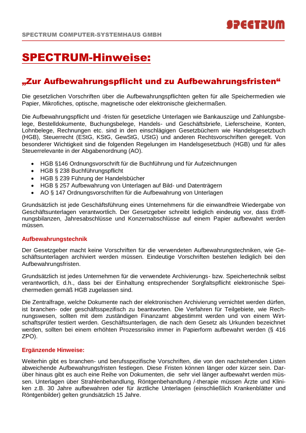 Aufbewahrungspflicht Rechnungen Unternehmen